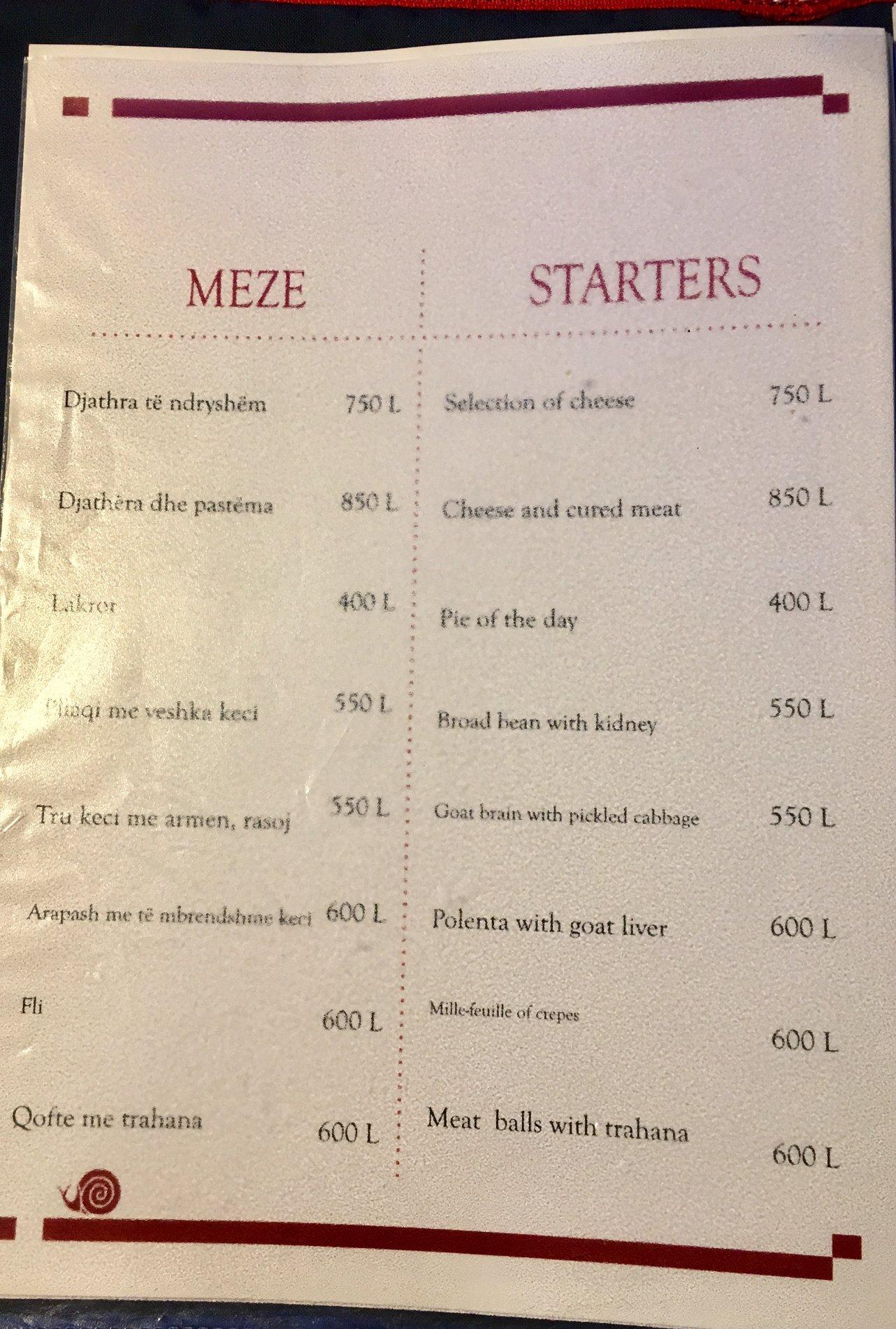 Albanian restaurant meal